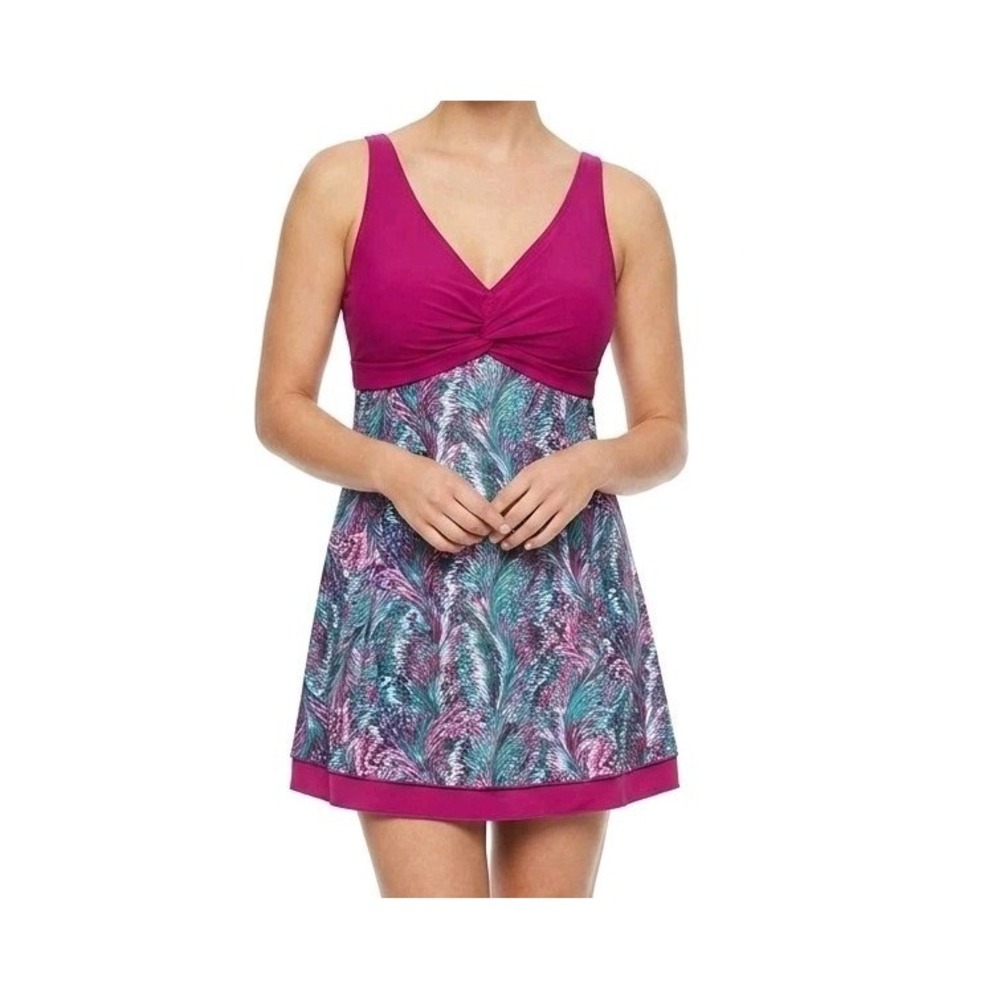 Summer Mac Swim Dress  2 in 1‎ piece, Fushia Green  Print, Womens Plus 5XL